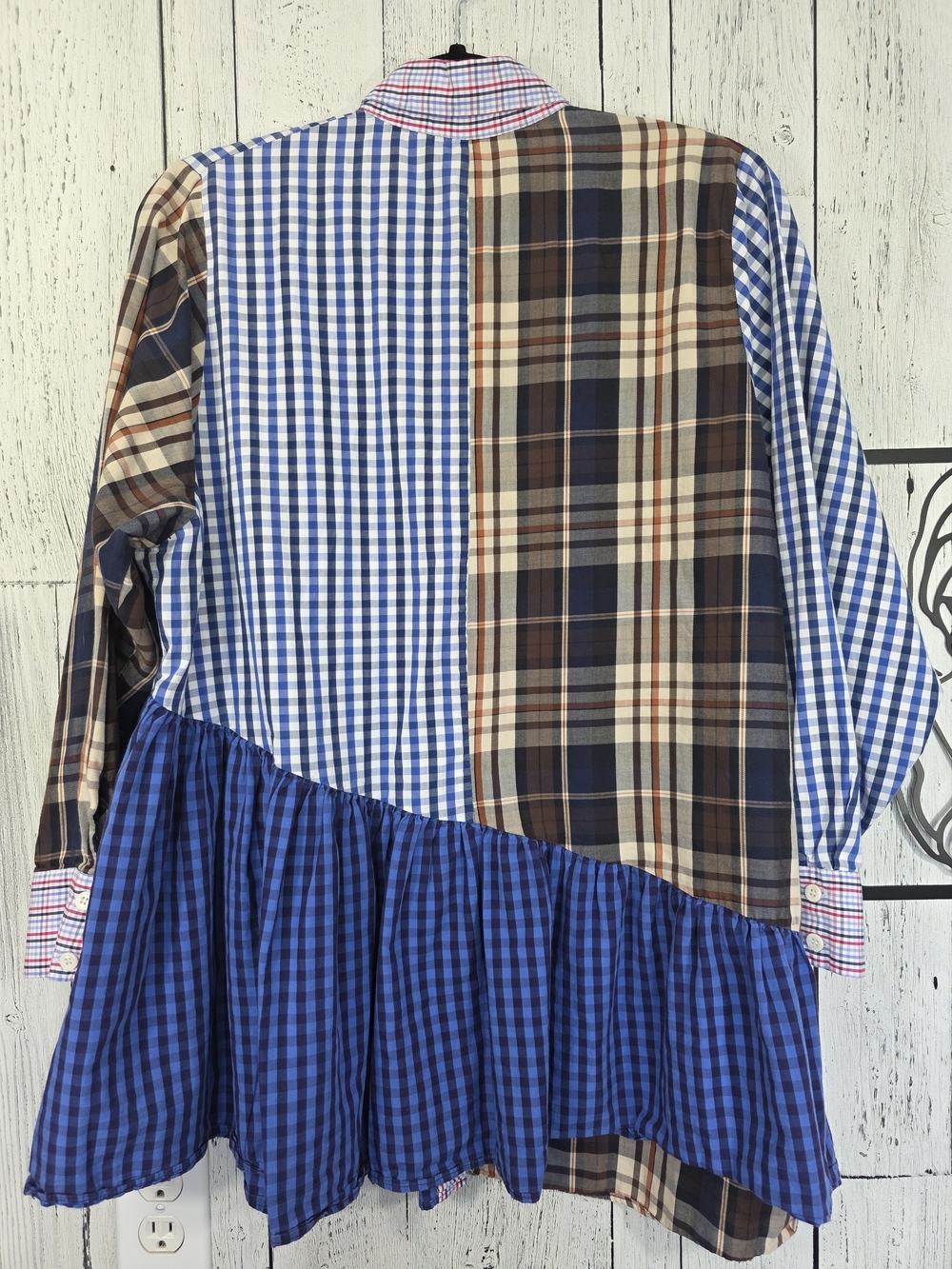 Zara Woman Patchwork Plaid Gingham Ruffle Shirt Size S Artsy Fall Fashion Preppy - Picture 7 of 14